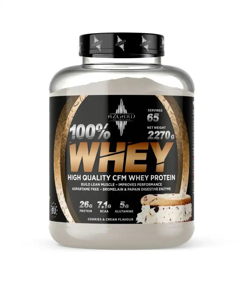 Azgard Nutrition 100% بروتين مصل اللبن عالي الجودة CFM- 65 حصة - 2270 جم. تاريخ الانتهاء 3/2028