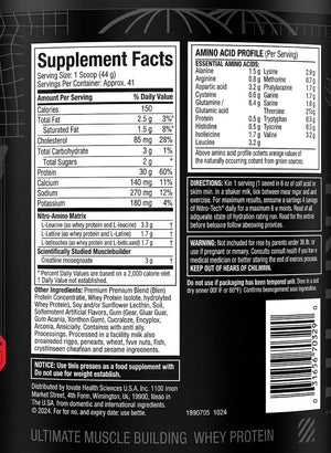 Muscletech Nitro-Tech, Whey Protein Ultimate Muscle Building Formula. 40 Serv 1.8 Kg. Exp 2028