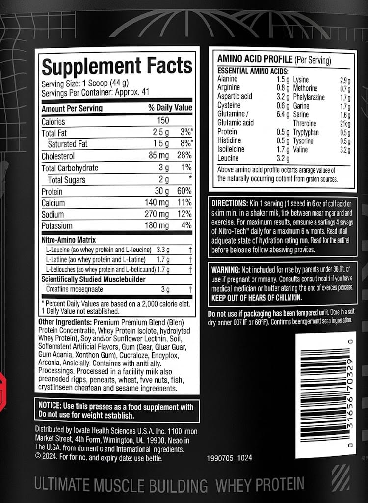 Muscletech Nitro-Tech, Whey Protein Ultimate Muscle Building Formula. 40 Serv 1.8 Kg. Exp 2028