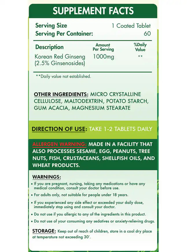 Organic Nation Red Korean Ginseng-60Serv.-60Tablets