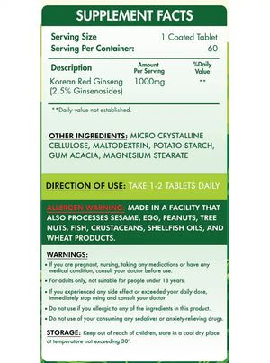 Organic Nation Red Korean Ginseng-60Serv.-60Tablets