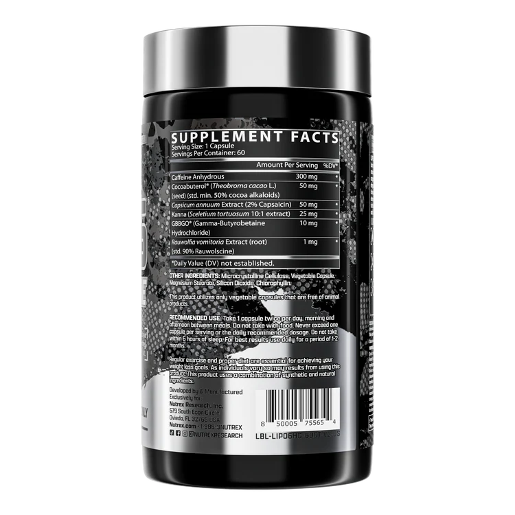 Nutrex Research Lipo-6 Hardcore – Maximum Strength Fat Burner (60 Capsules)  EXP:8/2028