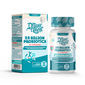 Organic Nation Vitals – 25 Billion Probiotics (10 Strains + Prebiotic Fiber) – 30 Hard Gelatin Capsules