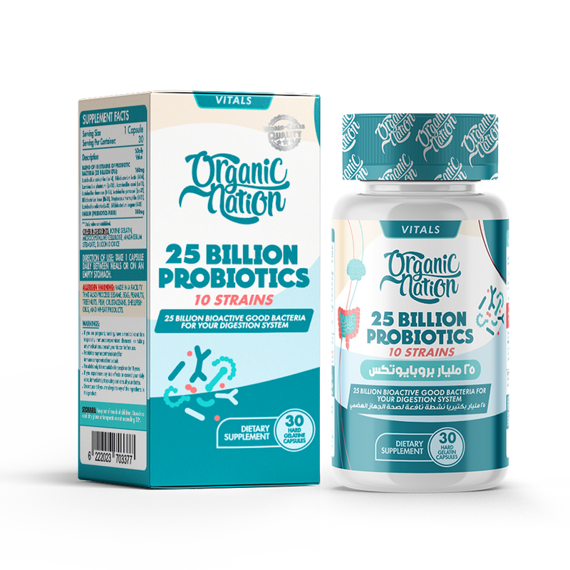 Organic Nation Vitals – 25 Billion Probiotics (10 Strains + Prebiotic Fiber) – 30 Hard Gelatin Capsules