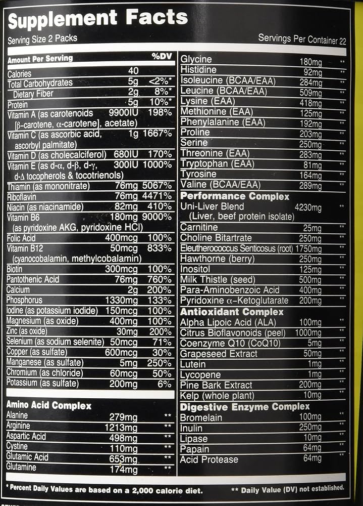 Universal Nutrition Animal Pak – All-in-One Performance Multivitamin (44 Packs)