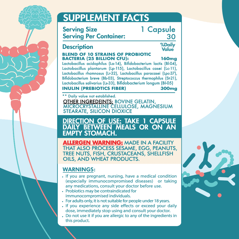 Organic Nation Vitals – 25 Billion Probiotics (10 Strains + Prebiotic Fiber) – 30 Hard Gelatin Capsules