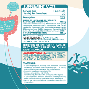 Organic Nation Vitals – 25 Billion Probiotics (10 Strains + Prebiotic Fiber) – 30 Hard Gelatin Capsules