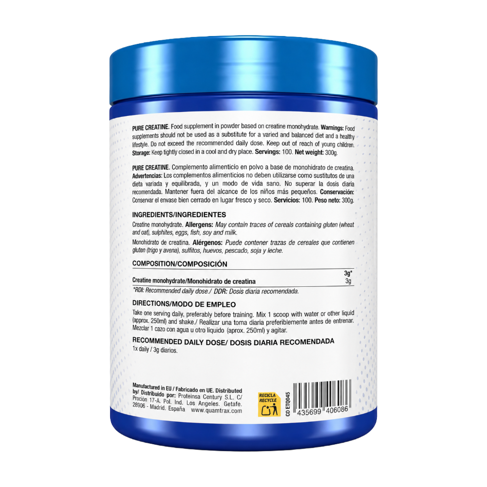 Quamtrax Pure Micronized 100 Serv Creatine Monohydrate Powder – 100% Ultra-Pure Strength & Muscle Recovery Formula