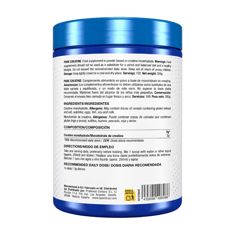 Quamtrax Pure Micronized 100 Serv Creatine Monohydrate Powder – 100% Ultra-Pure Strength & Muscle Recovery Formula